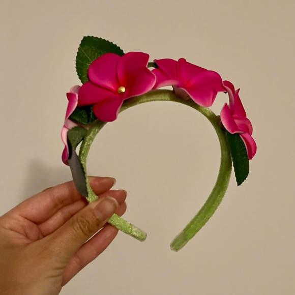 Tropical Floral Headband Moana Pink Plumeria Green Leaves - Picture 2 of 3
